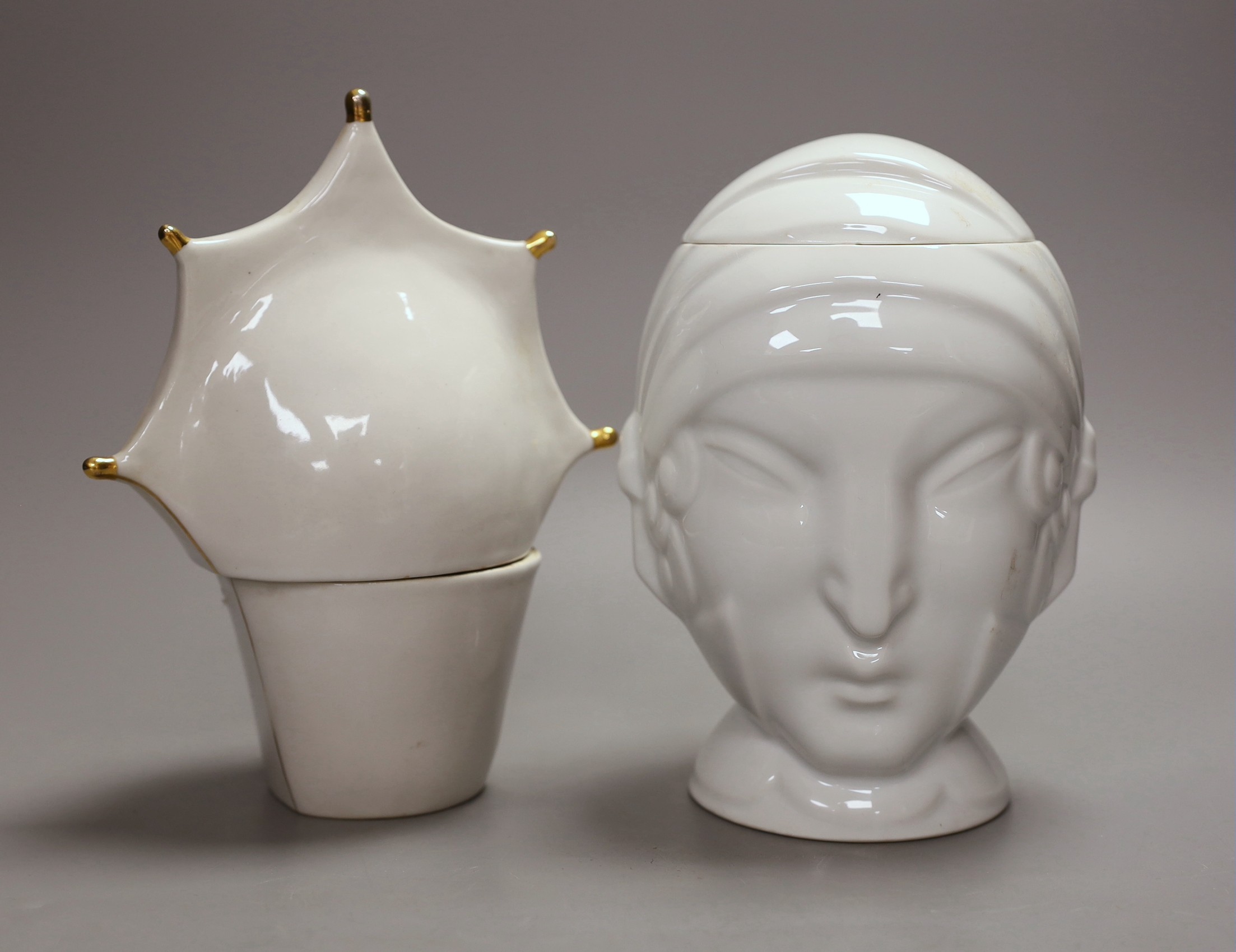 A Robj Art Deco bonbonniere and another similar Limoges example. Tallest 20cm